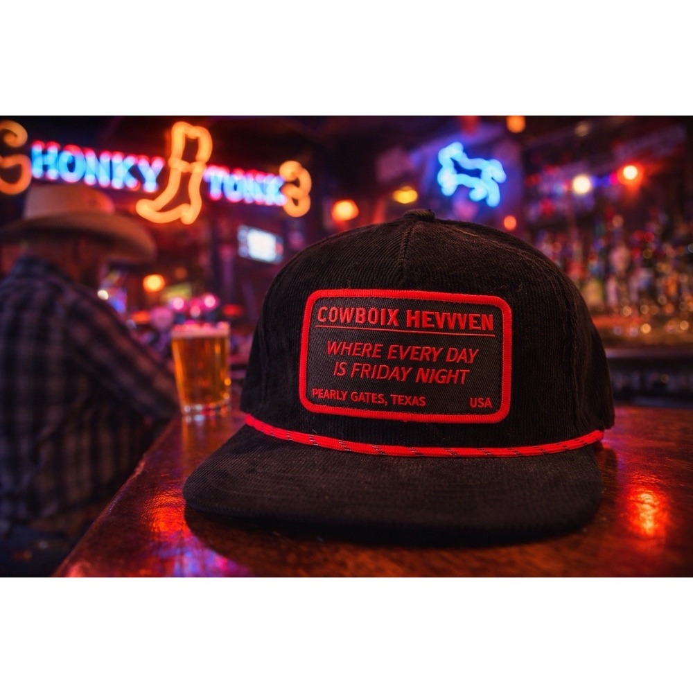 COWBOIX HEAVVVEN Corduroy Snapback Hat Pearly Gates Texas Black Cap Meow Wolf